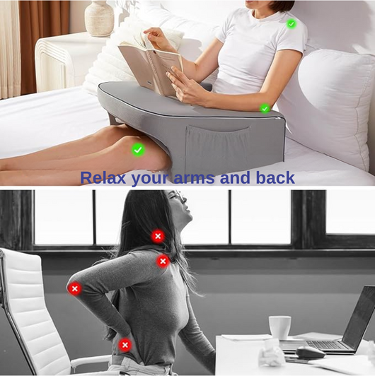 Gray Dock Support Cushion by getblissyneck used for relaxing arms and back while reading in bed