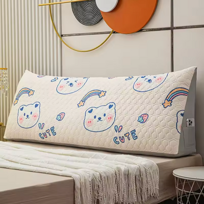 getblissyneck Long Wedge Pillow with cute bear and rainbow design for comfortable back support on bed
