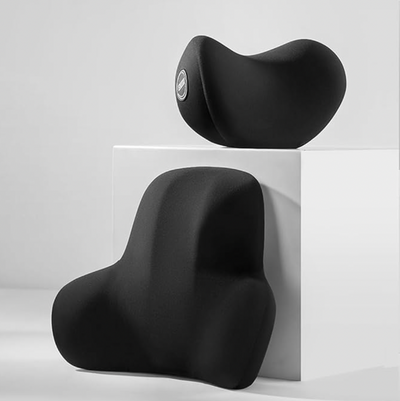 Black ergonomic Title Lumbar Pillow for Car with contoured design for back support