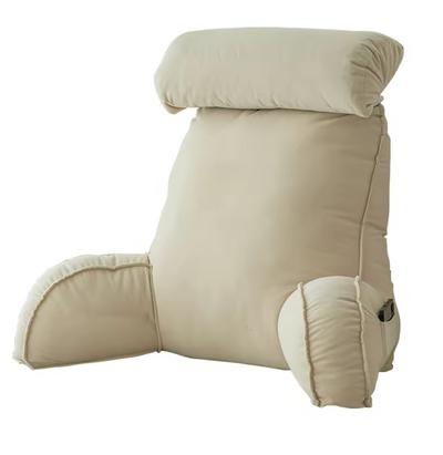 Beige Reading Comfort Pillow with armrests and head support for relaxed reading sessions