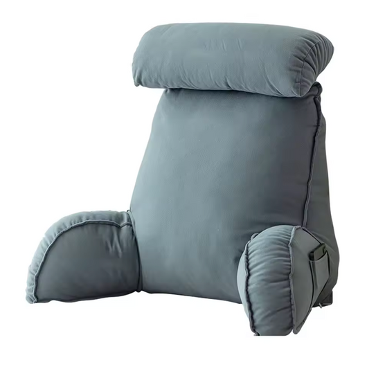 Gray Reading Comfort Pillow with armrests and head support for relaxed reading