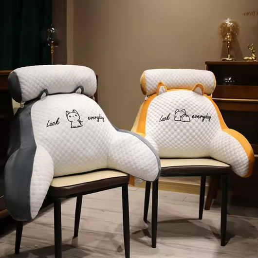 Cute reading pillows for bed with armrests and cat ear design in gray and orange colors
