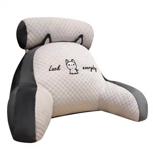Getblissyneck reading pillows for bed with quilted fabric and dog embroidery in gray and white