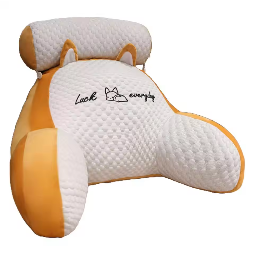 Getblissyneck reading pillows for bed with soft padded white and orange fabric and cute cat design