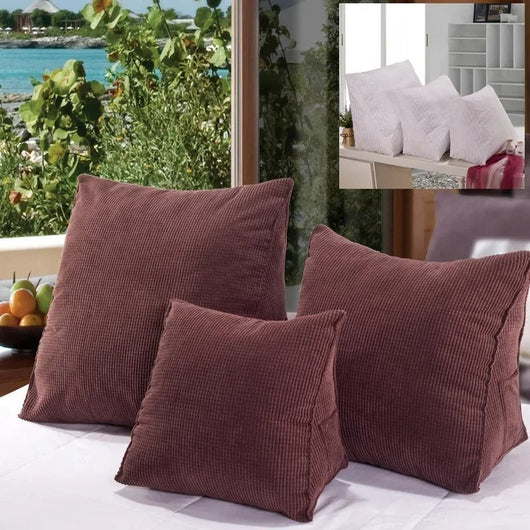 getblissyneck Wedge Headboard Pillow set in brown corduroy fabric, designed for comfortable back support